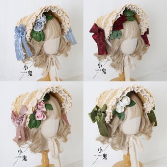 Flower Bowknot Lolita Style Straw Hat (LG61)